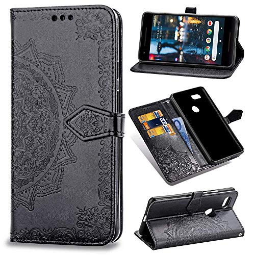 Google Pixel 3a XL Case,Pixel 3 XL Lite Case Wallet,Henna Mandala Floral Flower PU Leather Flip Phone Case Cover with Credit Card Holder Kickstand for Google Pixel 3a XL/Pixel 3 XL Lite,Black