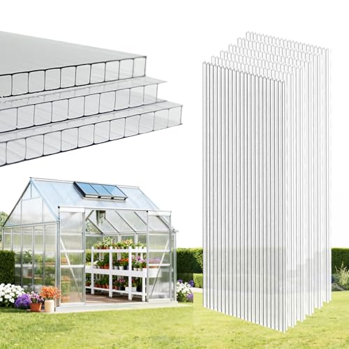 EVERECO 6 Pcs Polycarbonate Greenhouse Panels 6FT x 2FT x 0.24 in Twin-Wall Polycarbonate Sheet All-Season UV Protected Plastic Roof Sheeting for Greenhouse Covering/Outdoor Garden