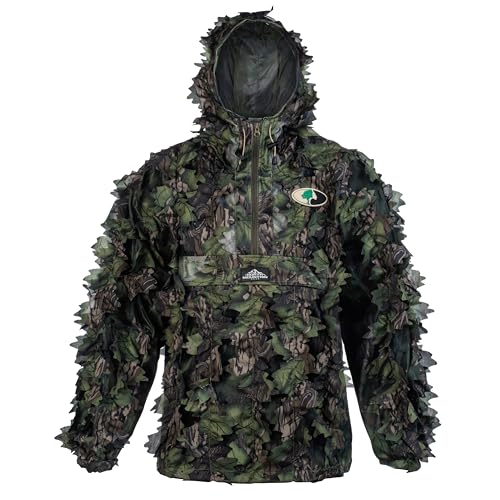 Image of North Mountain Gear Leafy Camo Hunting Jacket - Lightweight 1 /2 Zip Hoodie with Hood & Pouch
