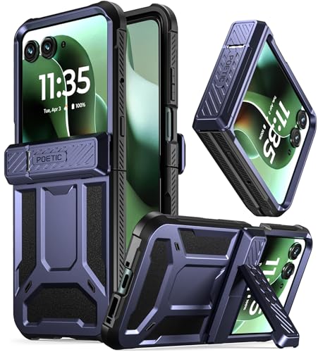 Poetic Spartan Case for Motorola Moto Razr Ultra 2025,[Kickstand][Hinge Protection][20FT Mil-Grade Drop Tested], Full-Body Rugged Shockproof Protective Cover with Kickstand, Metallic Blue