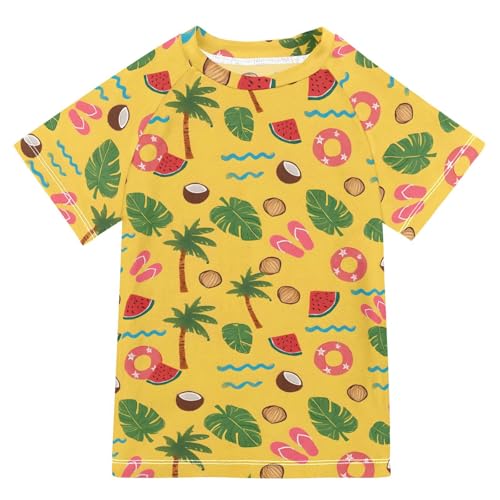 ALAZA Kids Rash Guard Boys Toddler Swim Shirts Short Sleeve Summer Vacation UPF 50+ 3T