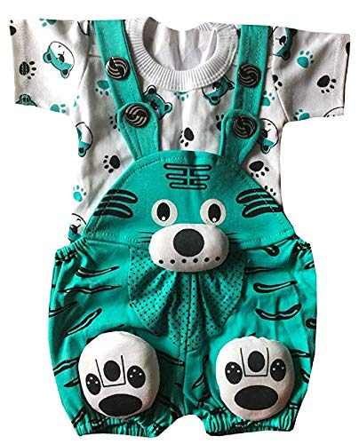 Image of Tendercare baby boy & baby girl half sleeves printed cotton dungaree set with Tshirt (0-2 year, pack of 1),(check size chart) (SEA GREEN, 12-18 MONTHS)