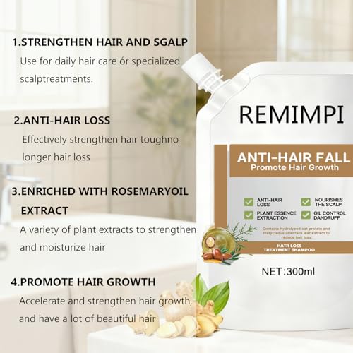 Image of Anti Hair Loss Shampoo,Remimpi Anti Hair Fall,Promote Hair Growth and Thickening & Strengthening Shampoo with Various Plant Extracts for All Hair Types (1PCS)