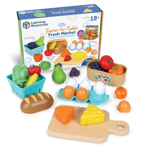 Learning Resources New Sprouts Farm-to-Table Fresh Market, 27 Pieces, Ages 18 Months+, Play Food for Kids Kicthens, Grocery Store Pretend Play, Play Kitchen Accessories