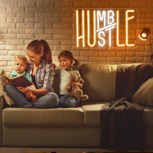 Image of Hustle Neon Sign, Humble LED Neon Lights Party Decorations Hustle Humble Wall Art Led Neon Lights for Gym Room Man Cave Decor Gaming Room Kids Room Classroom