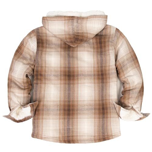 Image of ThCreasa Boys Plaid Flannel Jackets Sherpa Lined Zip Up Long Sleeve Warm Flannel Shirt with Hood