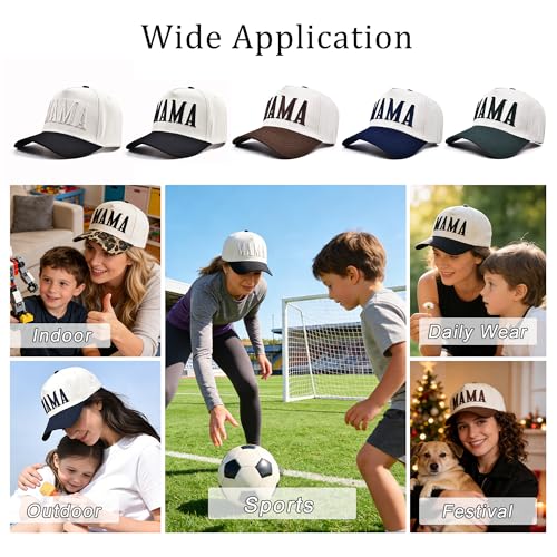 Image of Women's Mama Trucker Hat Trendy, Embroidered Adjustable Mom Baseball Cap, Two-Tone Ponytail Hat for Outfits