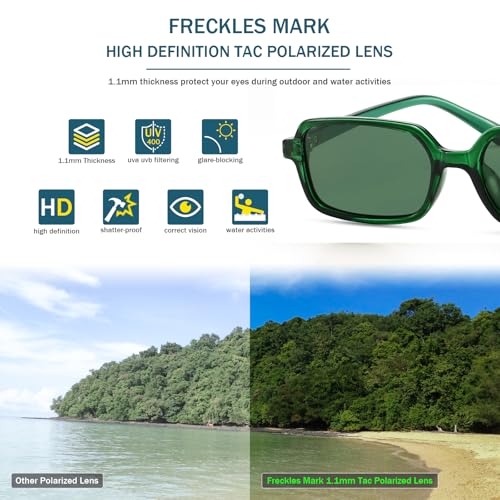 Freckles Mark Retro Polarized Rectangle Sunglasses for Women Men Trendy Sun Glasses Classic 70s Shades FM12274