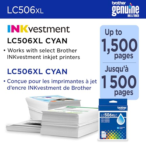 Image of Brother Genuine LC506XLC High Yield Cyan Ink Cartridge (for use INKvestment 4355, 4555, and 4557 Printers)