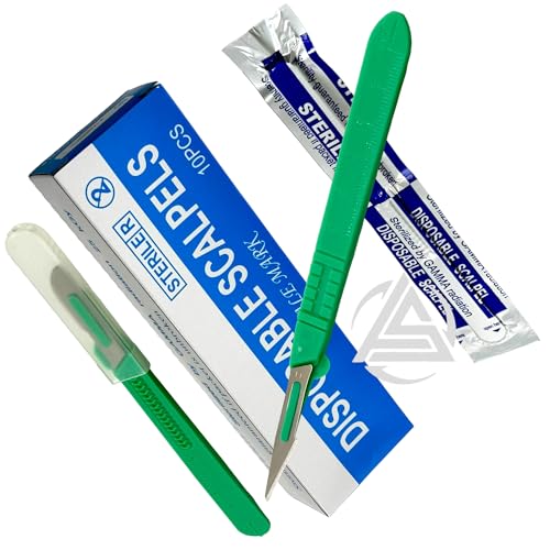 Sterile #11 Disposable Scalpels with Plastic Handle and Measuring Ruler Feature (0cm to 6cm) Individually Foil Wrapped (5)