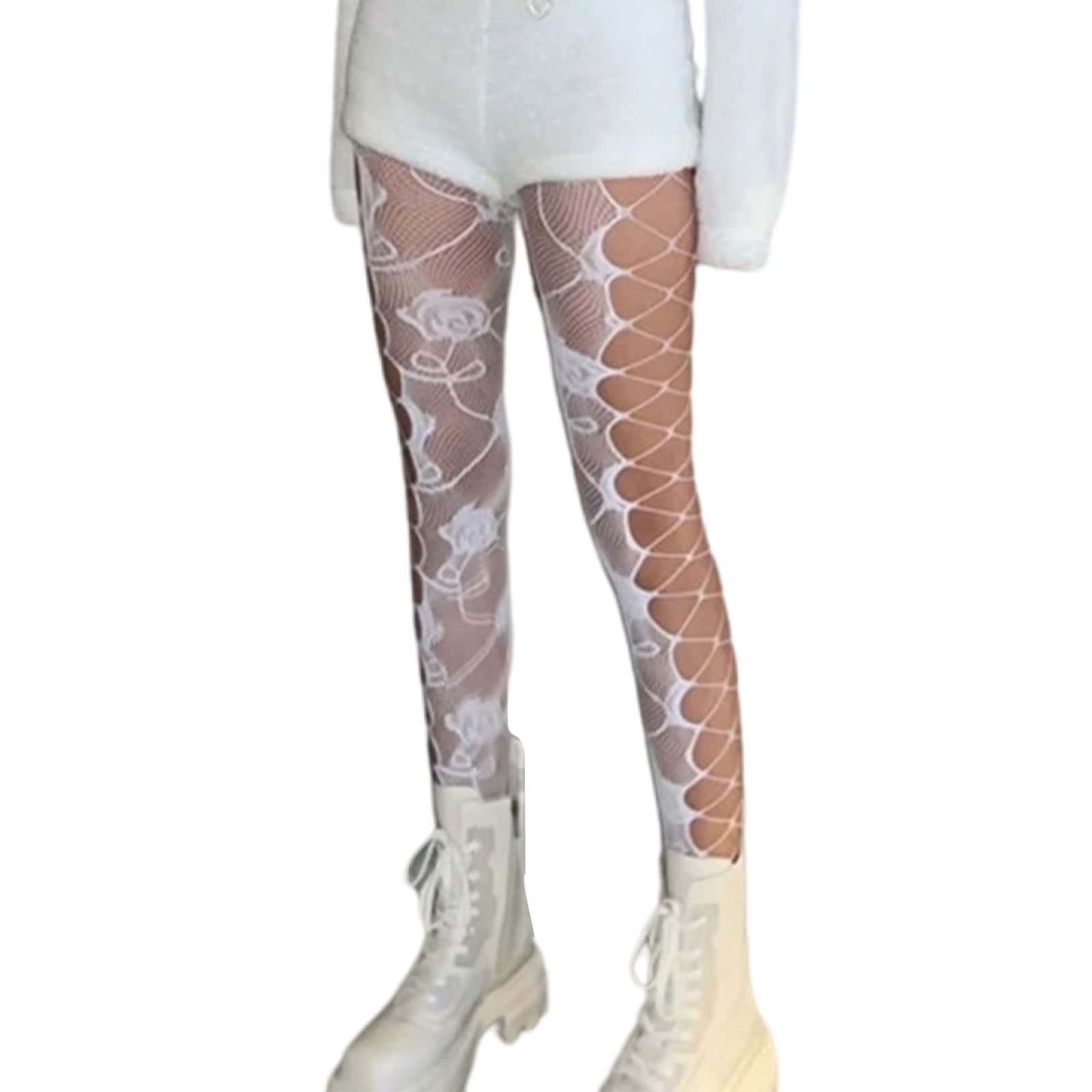 KieTeiiK Socks,Women Sexy Colorful Fishnet Pantyhose Rose Jacquard Side Hollow Out for Cross Ti