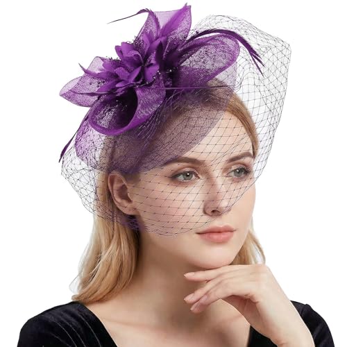 Image of DRESHOW Women Fascinator Hats Tea Party Hat Vintage Pillbox Hat Headband for Cocktail