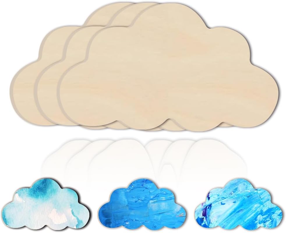 BENECREAT 3Pcs 30.2x17.7cm Cloud Wood Cutouts, Unfinished Wooden Cloud Shape Cutout Wood Cloud Ornament Slices for DIY Project Wedding Birthday Christmas Party Decorations
