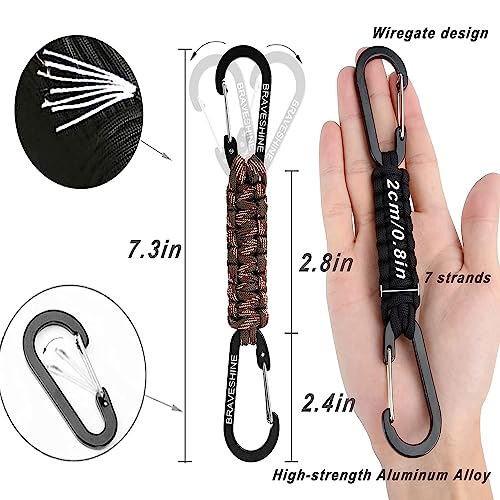 Image of BRAVESHINE Paracord Keychain Carabiner Clip, D Ring Lanyard Hanger Stroller Hook for Water Bottle, Key, Backpacks, Men, Women