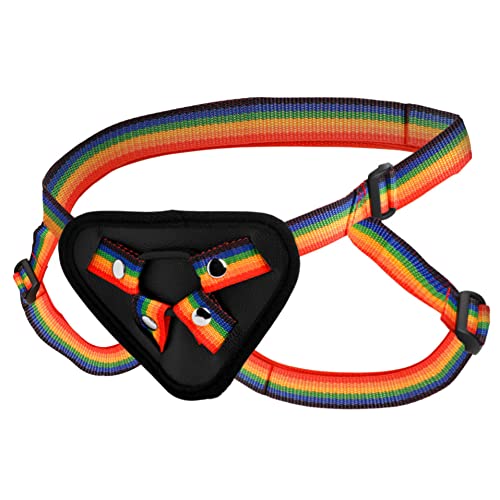 Strap-U Ride The Rainbow With Universal O-Ring That Fits Any Strap-On Dildo. Pegging Toys Sex Harness For Women. Machine Washable, Vegan Leather & Nylon, 56 Waist, Rainbow #TOP3