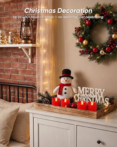 Image of Homemory 24Pack Red 400+Hour Remote Control Flameless Candles, 2 /4 /6 /8H Timer Led Votive Candles, Battery Operated Tea Lights for Wedding Table Centerpiece, Holidays, Halloween Pumpkins, Christmas