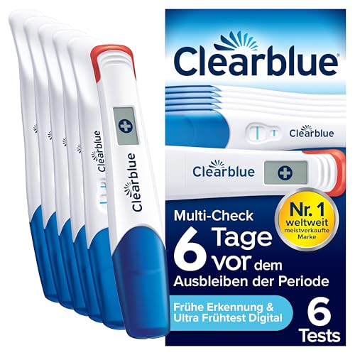 Clearblue Schwangerschaftstest Multi-Check Ultra Früh Kombipack Ergebnisse 6 Tage früher (10m IU/ml) mit keinem anderen Test können Sie früher testen 6 Teststäbchen (1 digital 5 visuell)