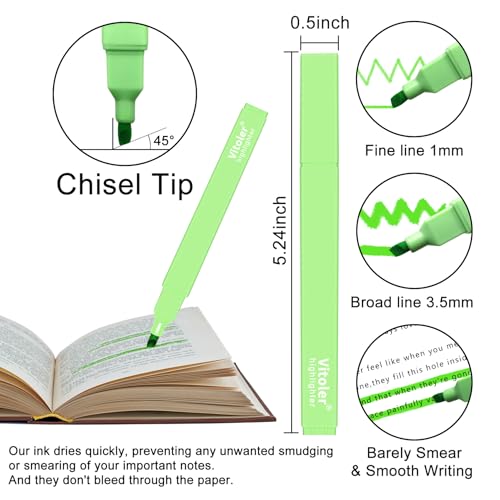 Vitoler Highlighters, Cute Assorted Colors, No Bleed Chisel Tip,10Pcs | Cute Pastel,No Bleed,Bible Study for Journaling Planner Notes School Supplie