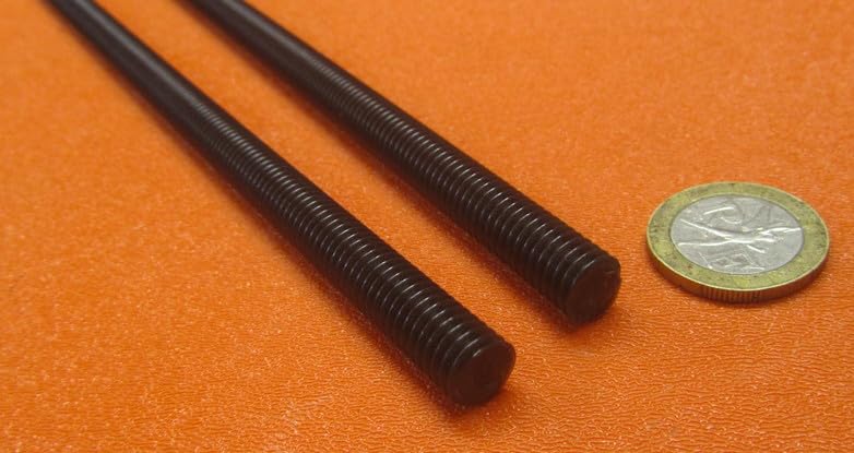 Black Nylon 6/6 Fully Threaded Rod RH 3/8"-16 x 24 Length 2 Pcs