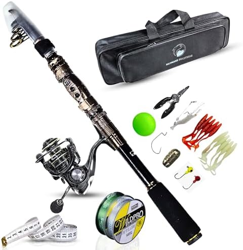 Haymans Solutions 釣り竿とリールコンボセット 伸縮式フィッシングスピニングロッドとリール 釣り愛好家向け ポータブルトラベルロッド 淡水釣り竿コンボ キャリアバッグ付き