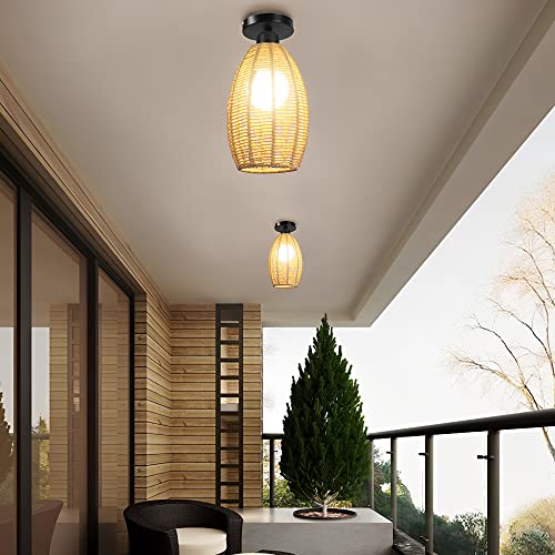 Plafonnier en rotin fait main avec diffusion lumineuse ombres ciselées - 4