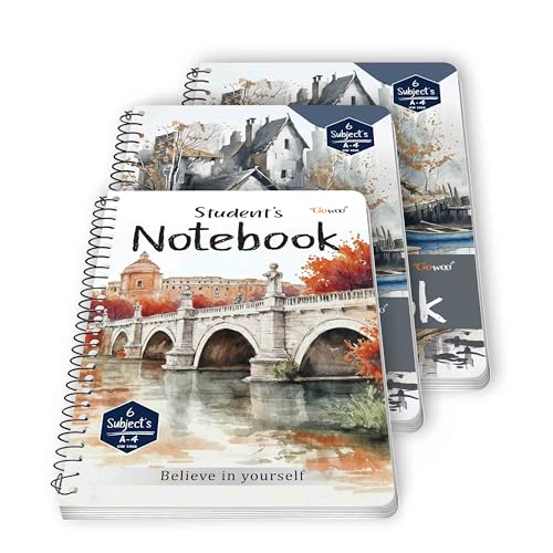 Image of GOWOO A4 Size Unruled Spiral Notebook | Set of 3 | 600 Pages | 3 x 200 Pages Each Notebook | Ideal for Students & Artists