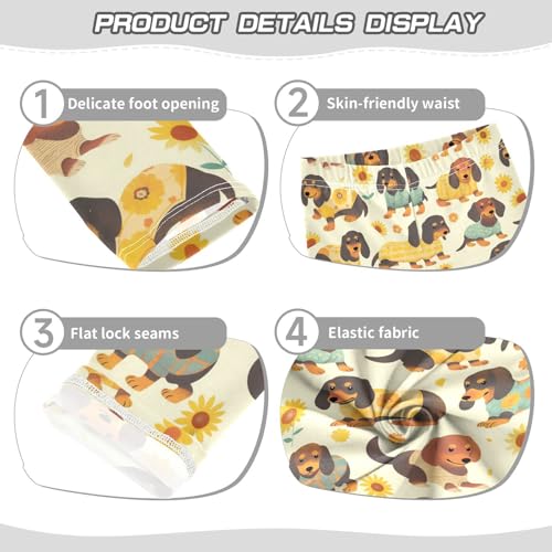 Wusikd Funny Dachshund Girls' Leggings Toddler Doodles Dogs Flowers Kids Yoga Pants Dance Active Tights 4T3