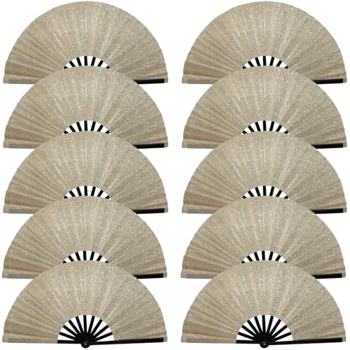 SiissaPeksid - 10 PCS Boots on The Ground Fan - 13" Glitter Large Rave Clap Fans for Line Dancing, EDM Festivals & Parties (Champagne Gold) - Best Deal on Amazon