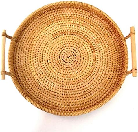 Sziqiqi Rattan Serving Tray with Handles Set of 3 Hand Woven Wicker Tray Rattan Tray Rustic Decorative Tray for Breakfast, Drinks, Snack, Bread for Coffee Table Bar Dinner Parties Kitchen Organizer