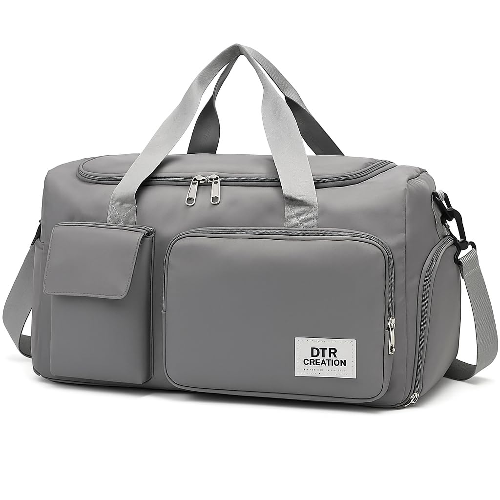 dtr creation 40×18×29 cm Grey Gym & Travel Duffle Bag for Women & Men | Water-Resistant Nylon | Foldable Sports Bag with Shoe Compartment | Lightweight Weekend & Hospital Holdall-picture-18