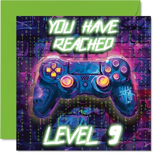 Cartes d'anniversaire 9 ans pour garçons, Gamer Vidéo Néon