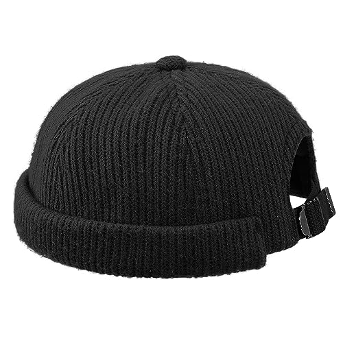 CLAPE Unisex Coton Docker Cap Bonnet Docker en Tricot Casquette sans Visière Réglable Warm Beanie Brimless Hat Bonnet Marin Miki