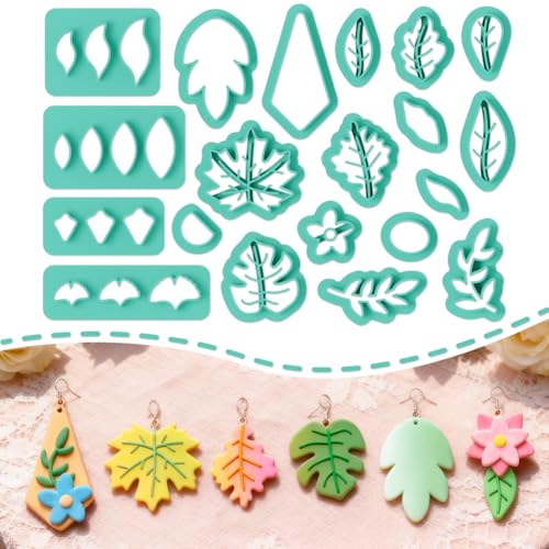 Image of ORIGACH 20 Pcs Plant & Maple Leaf Polymer Clay Cutters Set Leaves Shape Earring Clay Cutter DIY Craft Supplies for Earring and Jewelry Making