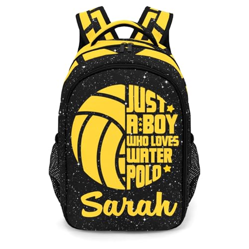 Custom Water Polo Boy Sport Backpack Name Casual Bag Book Pack Daypack for Women Men Camping Hiking Bling Glitter Print