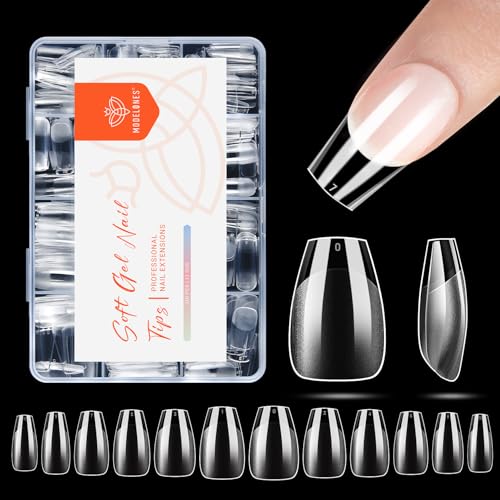 Image of Modelones Short Coffin Nail Tips Pre-shaped Soft Gel Fake Nails False Clear