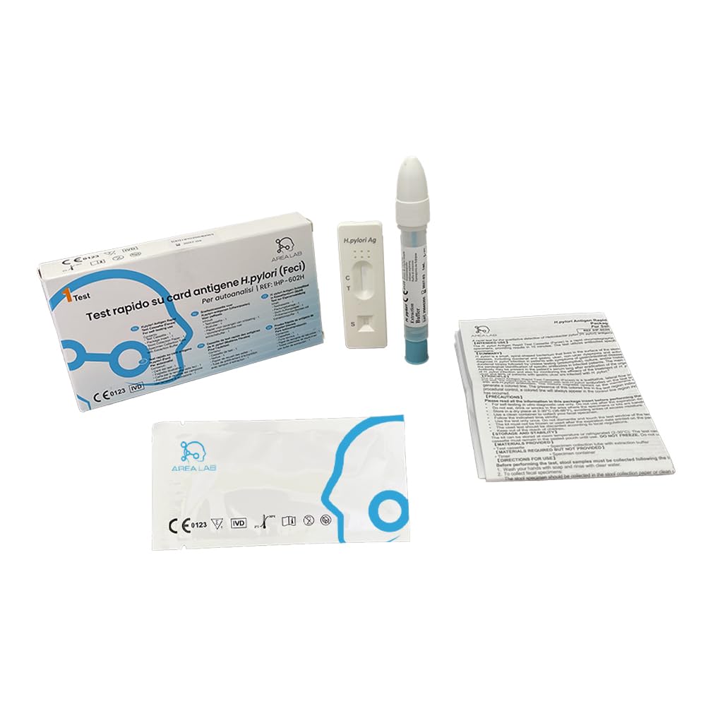 Test Helicobacter Pylori AREA LAB | Kit Analisi Feci per H. pylori | Dispositivo Medico Registrato al Ministero della Salute | Certificato CE | Risultati in 10 Minuti | 97,8% Precisione