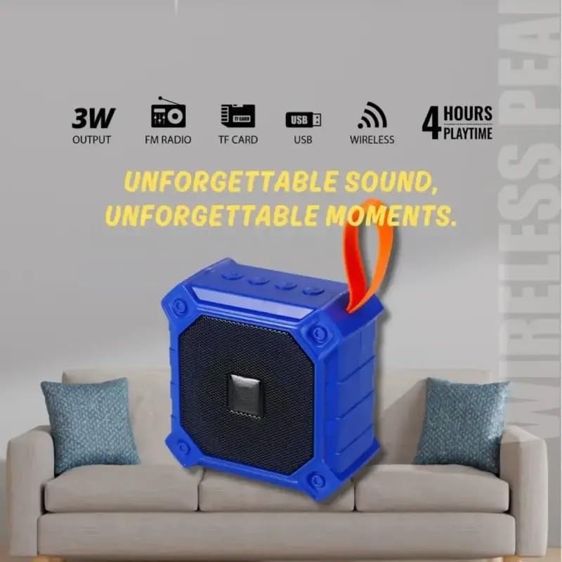 Image of Portable Bluetooth Speaker, Blue with Orange Strap, Wireless, Rugged Design, Outdoor Use (Black)