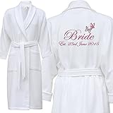 Star and Stripes Waffle Butterfly Personalised Bathrobe with Custom Name Back Embroidery - L/XL White