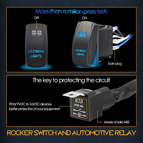 Nirider Wiring Harness 2 Lead, 12V 40A Rock Switch Relay Fuse Nylon Wiring Harness Kit For Led Light Bars Fog Lights Work Lights Driving Lights Offroad Led Pods Wire Kit For Truck Utv Atv Boat #TOP3