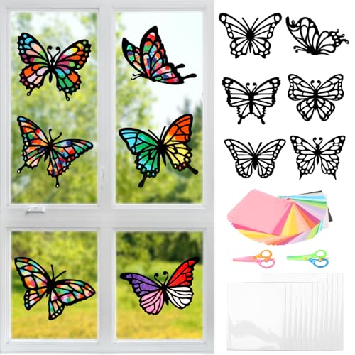 MONCAP 12 pièces Kit de bricolage papillon enfants Kit de bricolage de Pâques Bricolage de fenêtre papillon pour les filles Garçons Bricolage créatif...
