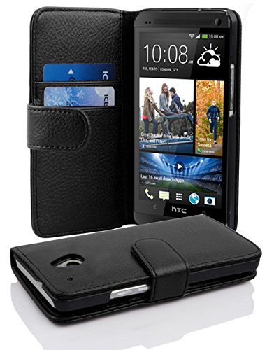 cadorabo Coque pour HTC One M4 Mini en Noir DE Jais - Housse Protection en Similicuir Structuré avec Stand Horizontal et Fente Carte - Portefeuille Etui Poche Folio...