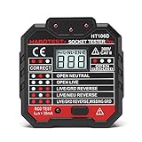 Comprobador de enchufes, comprobador de enchufes avanzado, detector automático de circuitos de corriente y polaridad para escalera, conductor neutro y comprobador de tierra con pantalla LCD