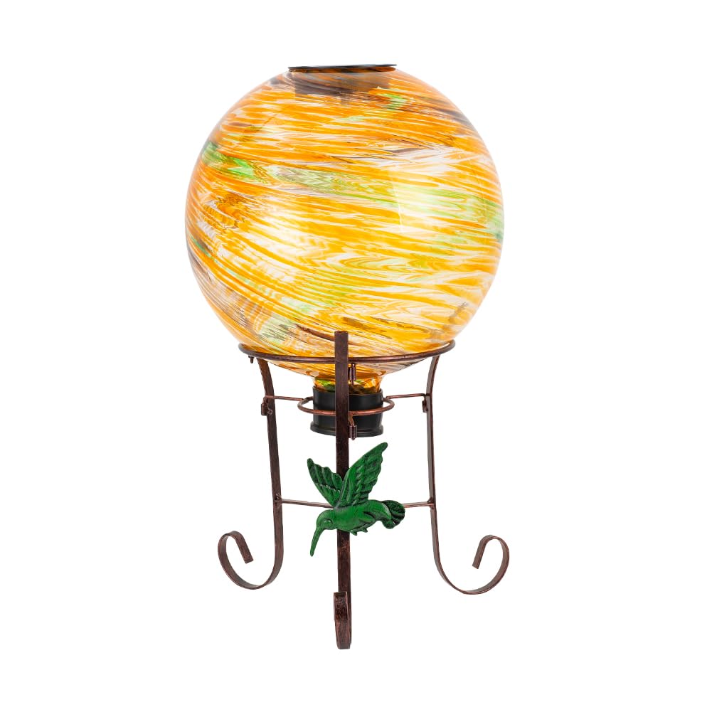 YELENEW 10" Diameter Solar Gazing Ball and 8.5" Metal Stand Indoor Outdoor Garden Ornament Glass Globe Sphere Yard Art Gazing Globe for Garden,Home,