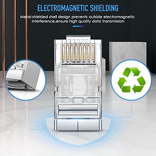 Jodroad Shielded Rj45 Cat6 Cat 6A Connectors - Pass Through Connector Gold Plated 3 Prong 8P8C Modular Plugs For Ftp/Stp Stranded Ethernet Cable & Solid Wire(50 Pcs/Jar,23Awg) #TOP5