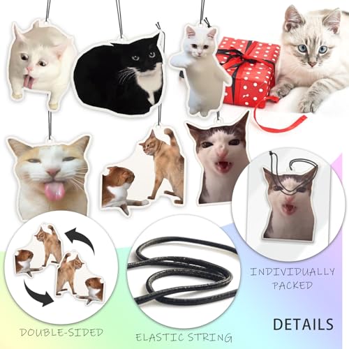 Image of 6Pcs Cat Car Air Freshener Cute Ornaments Funny Car Hanging Accessories | 6Pcs Funny Car Air Freshener for Women Cute Ornaments Cat Meme Personalized Car Hanging