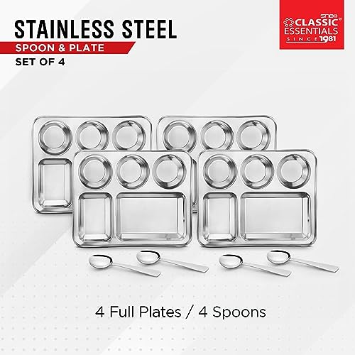 Image of CLASSIC ESSENTIALS Stainless Steel Compartment Plate Bhojan Thali, Lunch /Dinner Plate