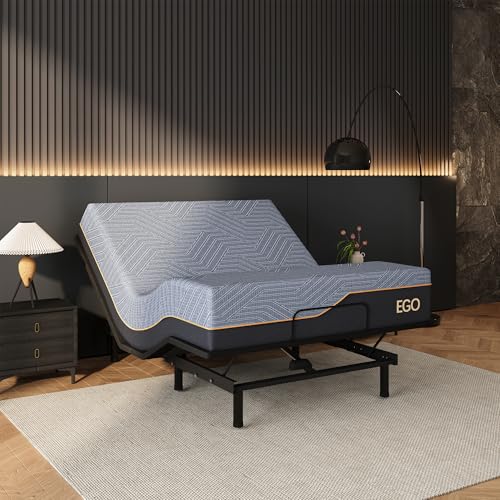 Image of EGOHOME Adjustable Bed Frame Full and 14 inch Copper Gel Memory Foam Mattress
