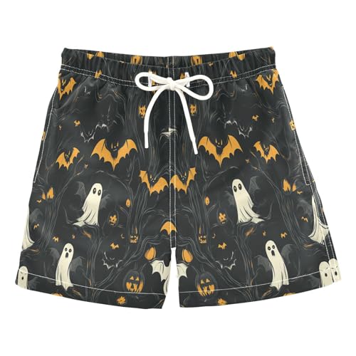 Jucciaco Boys Swim Trunk Quick Dry Beach Board Shorts Ghost Bat Black Pumpkin Swimwear for Kids