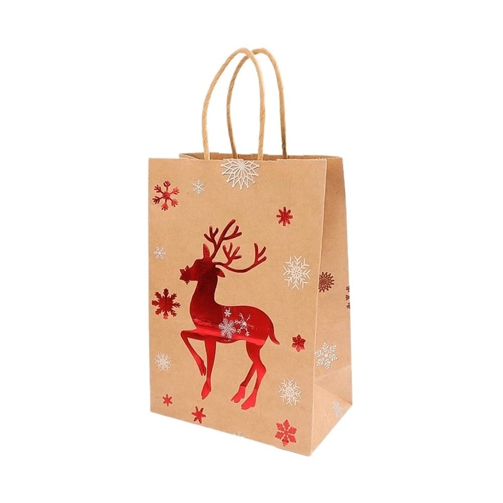 FOVAOK Lot de 20 sacs cadeaux de Noël en papier kraft motif Père Noël, bonbons, biscuits, friandises, fournitures de décoration d'intérieur (élan, 21 x 15 x 8 cm)