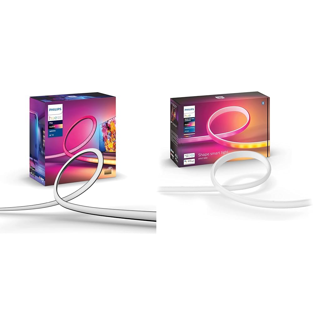 Philips Hue Play Gradient Lightstrip 55", Striscia Led Smart illuminazione sorround sincronizzata con colori TV & White and Color Ambiance Gradient Lightstrip, Striscia Led Smart, 2 M, Bluetooh